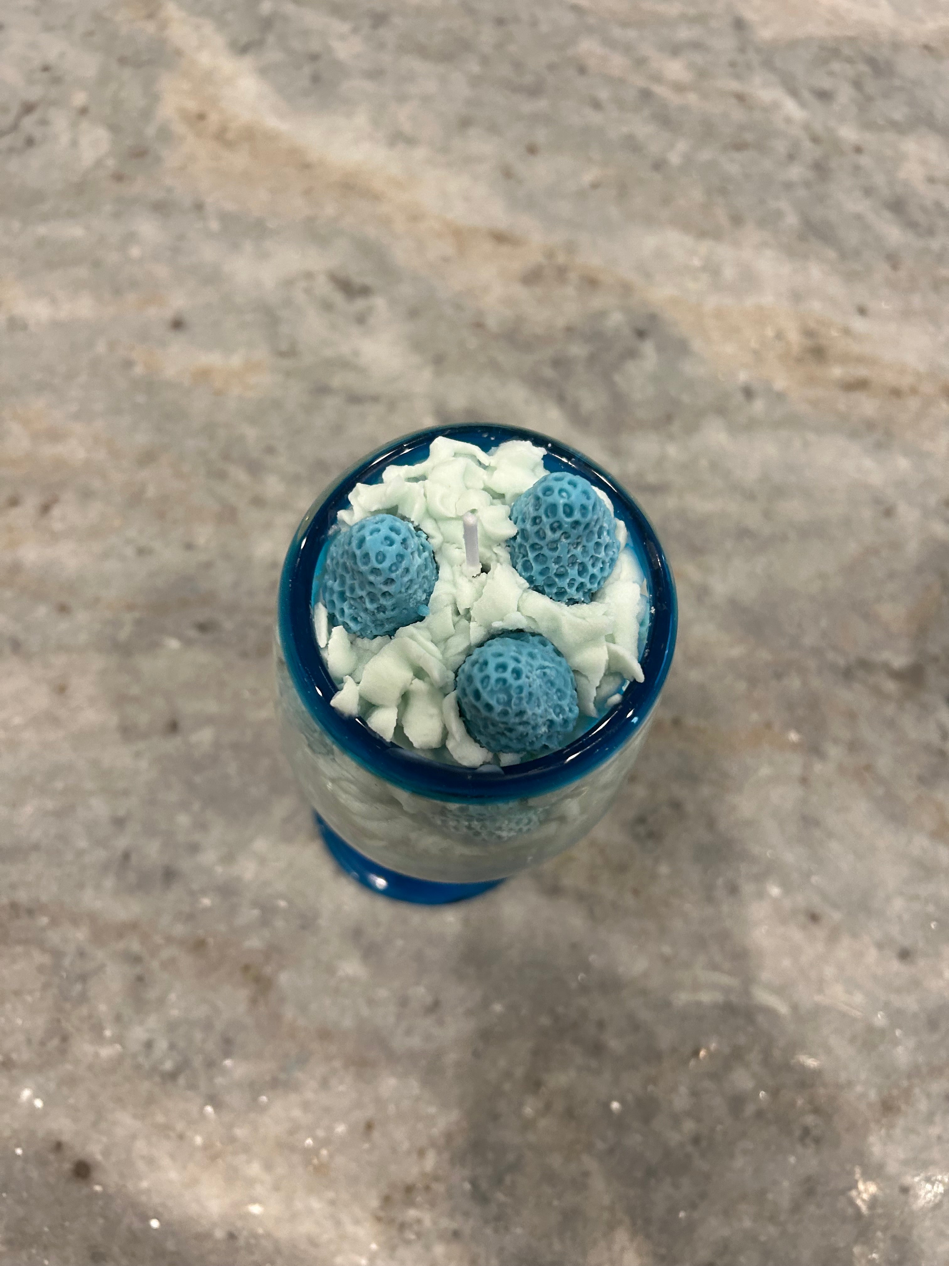 custom handmade blue cream candle